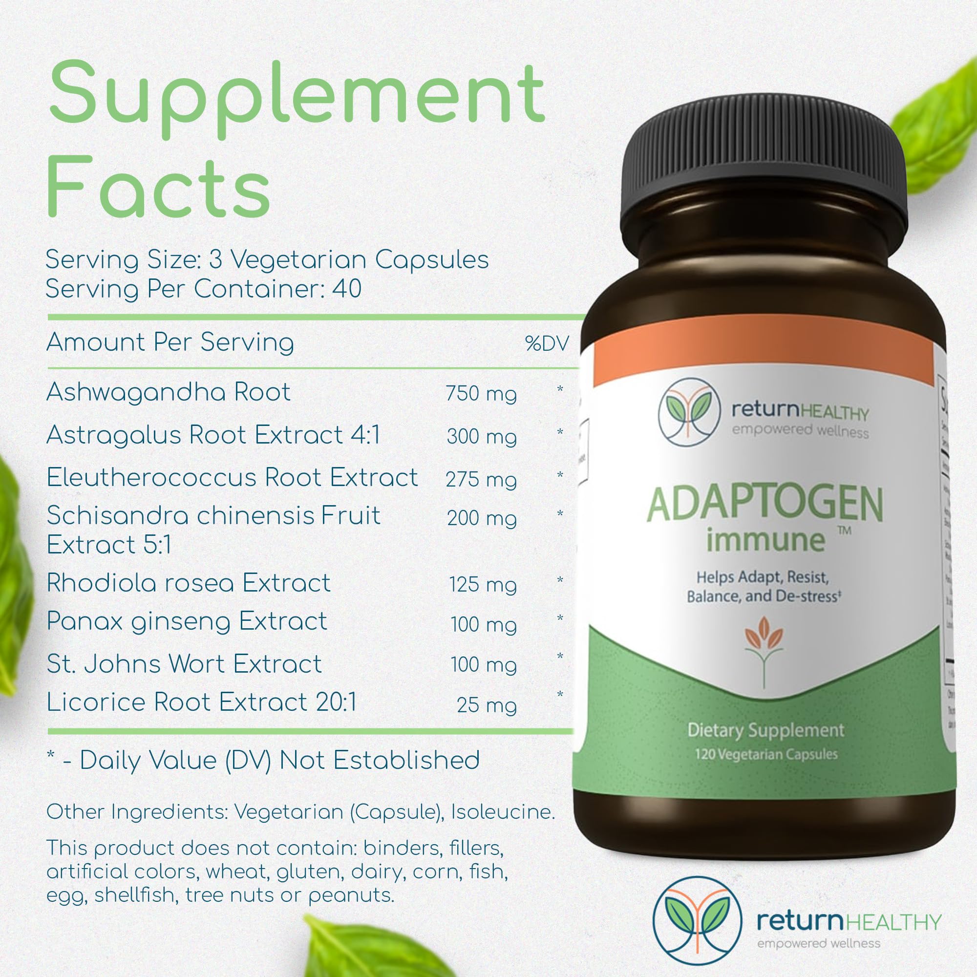 Return Healthy Eleutherococcus visual emphasizes broad adaptogen support during busy days.
