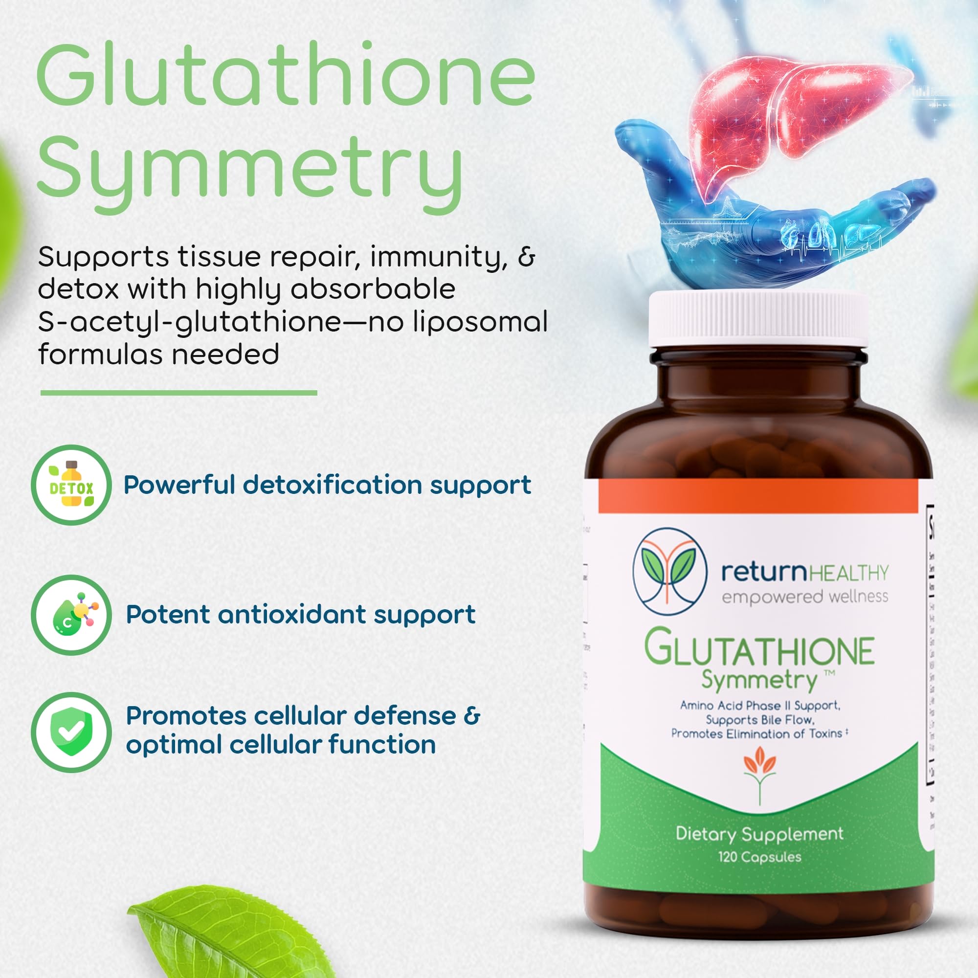 Return Healthy Glutathione supplement bottle for antioxidant support