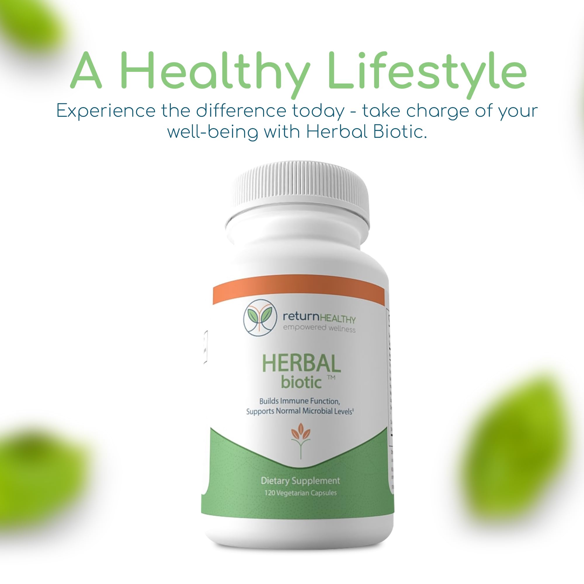 Illustration of Return Healthy Herbal Biotic box featuring cat's claw herb communicates herbal balance.