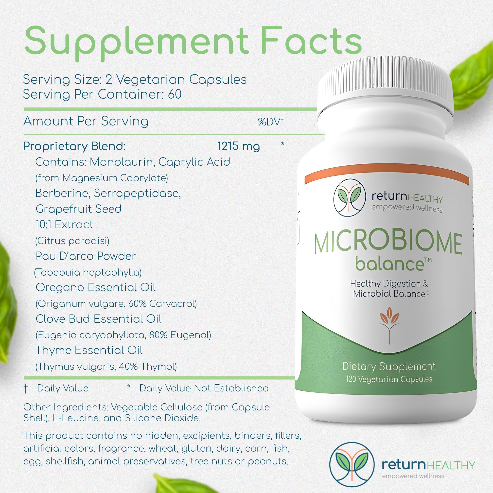 Return Healthy Microbiome Balance bottle with glass to convey routine.