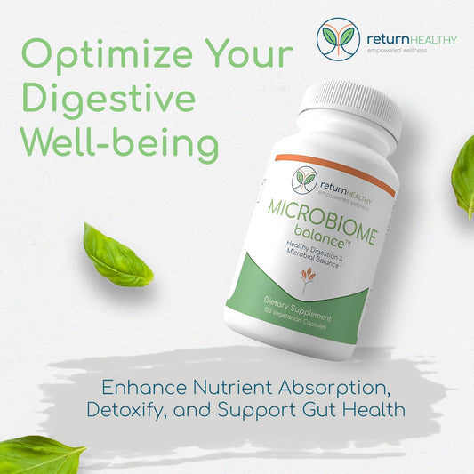 Closeup of Return Healthy Microbiome Balance capsules for easy daily intake.