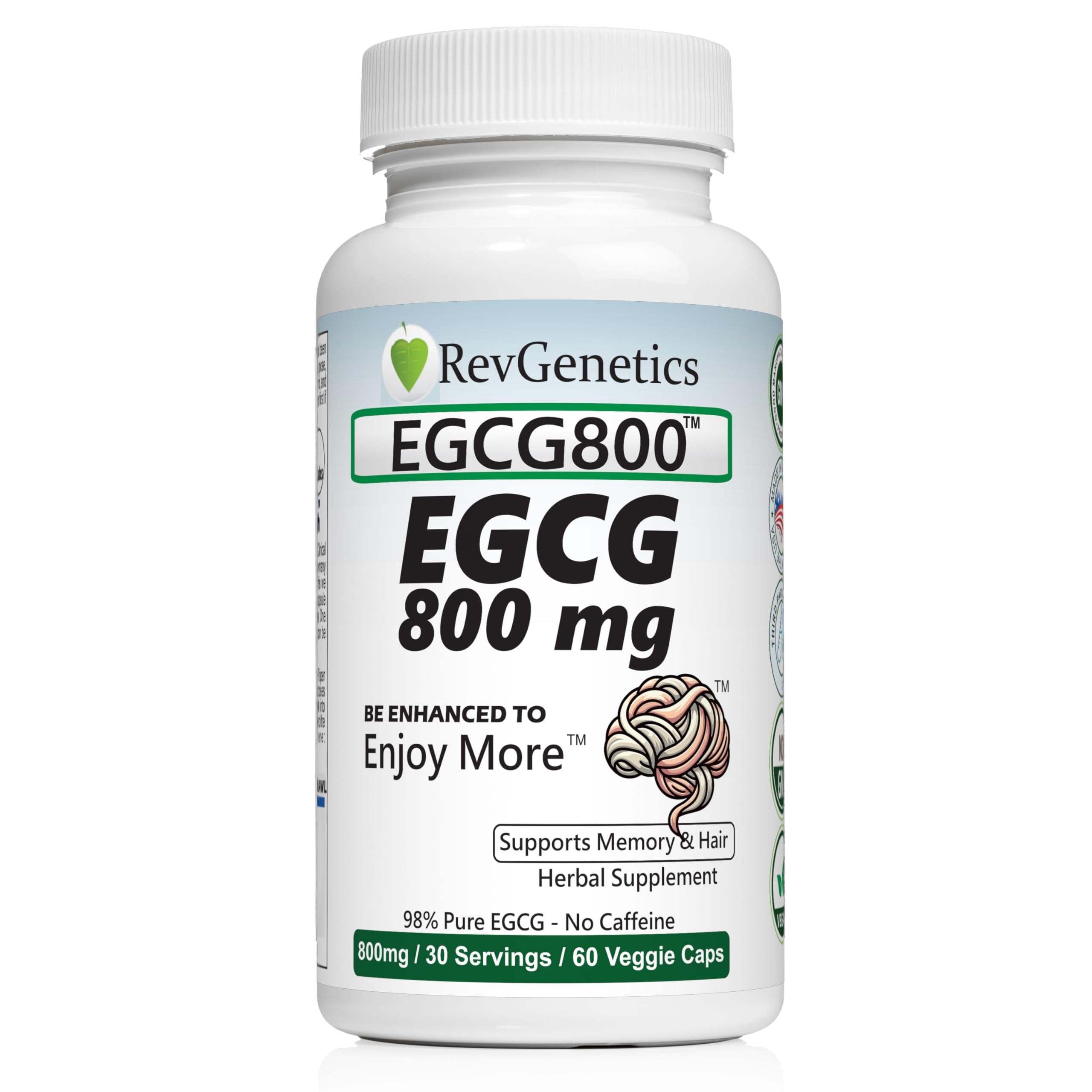 REVGENETICS EGCG800 bottle showcasing high-potency antioxidant formula for daily wellness.