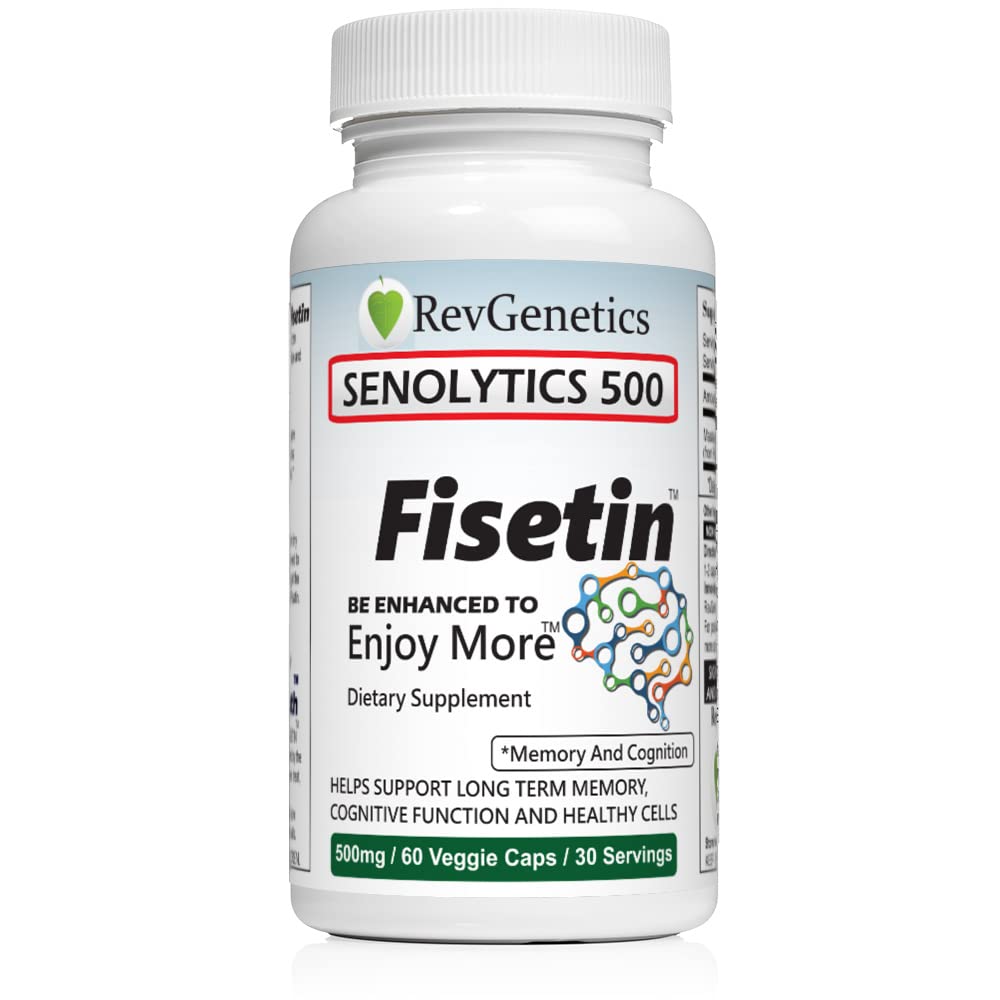 REVGENETICS Senolytics 500 bottle cap for easy daily dosing and routines.