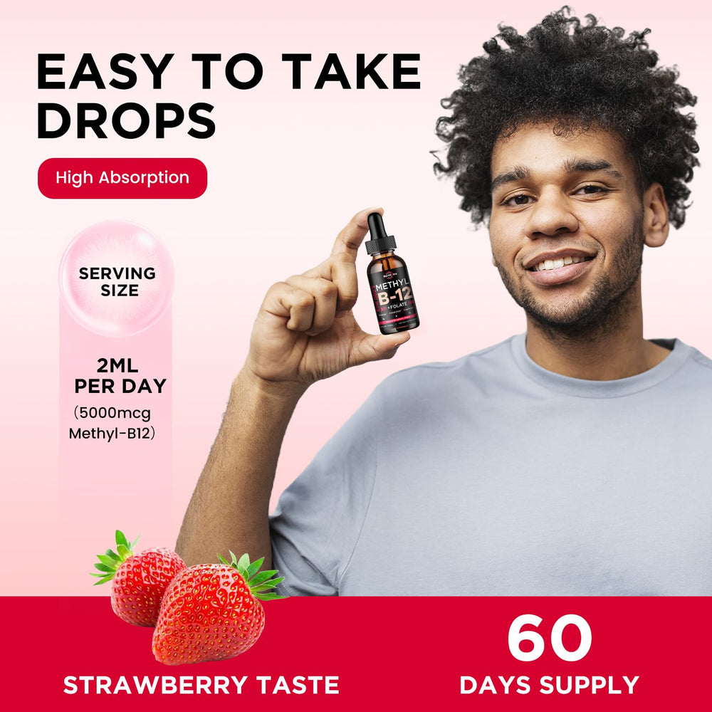 ReviNutra B12 label close-up reveals strawberry flavor and ingredients