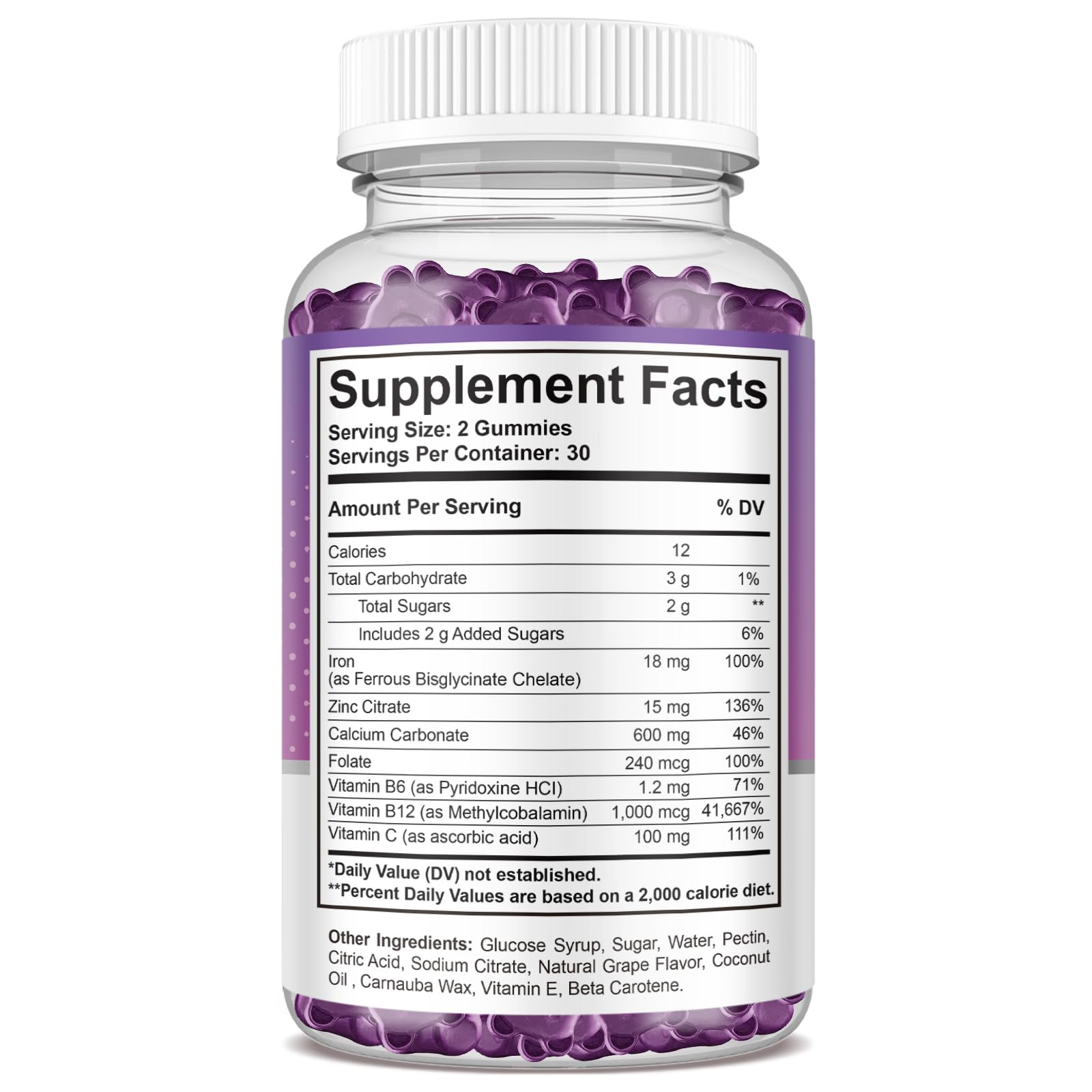ReviNutra Iron Gummies grape closeup reveals chewy texture and energy support.