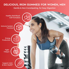 ReviNutra Iron Gummies strawberry flavor tub highlights chewable format.