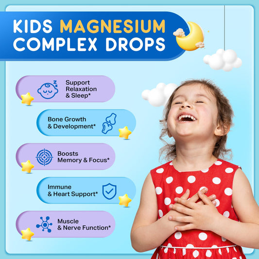 ReviNutra kid magnesium liquid drops pour shows easy evening dosing for kids.