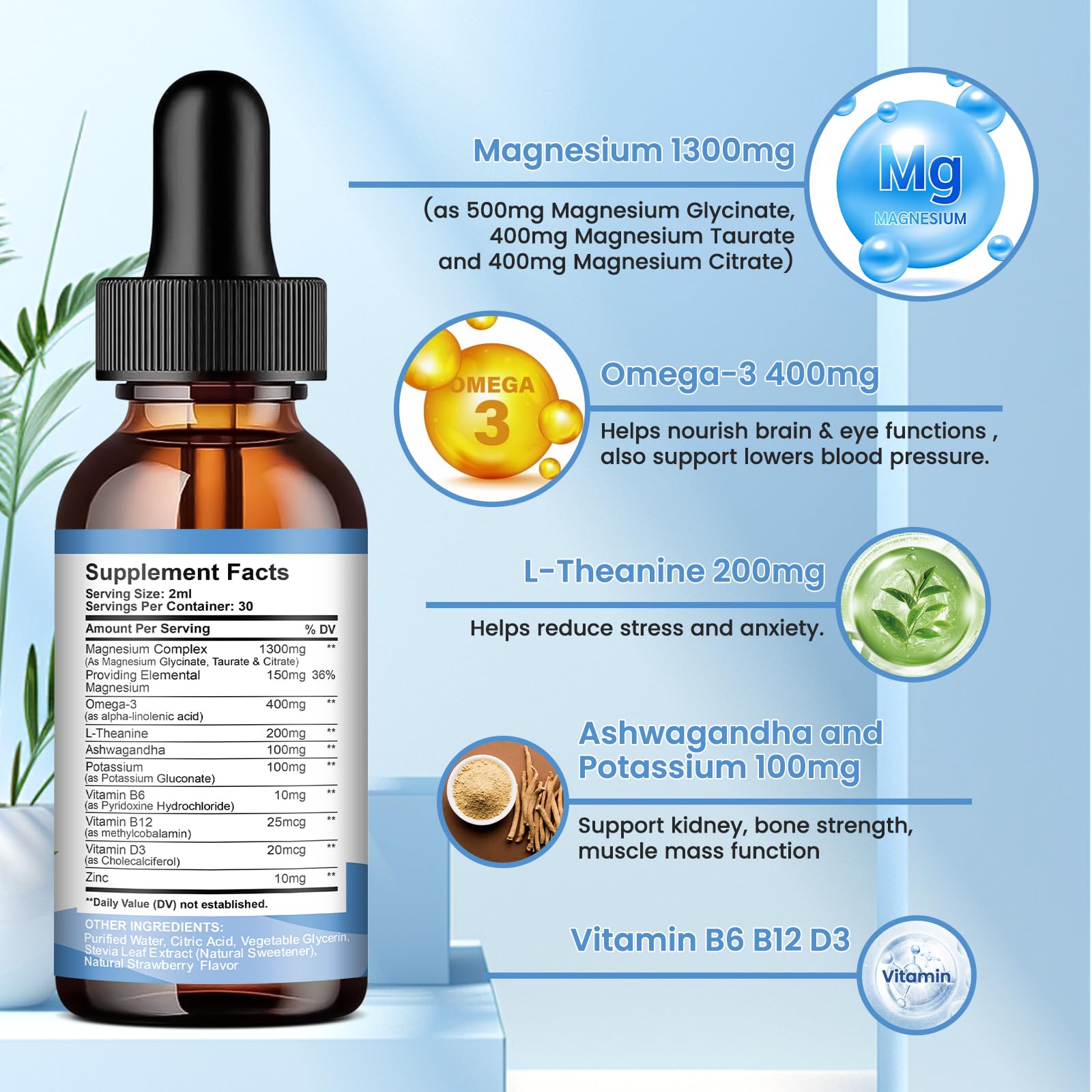 Close-up of the dropper dispensing ReviNutra magnesium drops for convenient dosing
