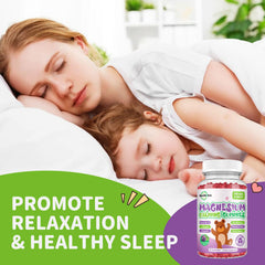 Overview image of ReviNutra Magnesium Gummies for Kids in a bowl and bottle