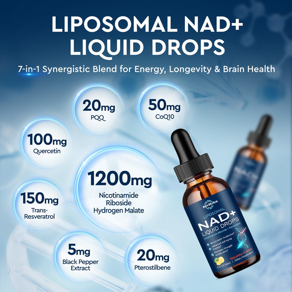 ReviNutra NAD drops in pineapple flavor for daily wellness routine