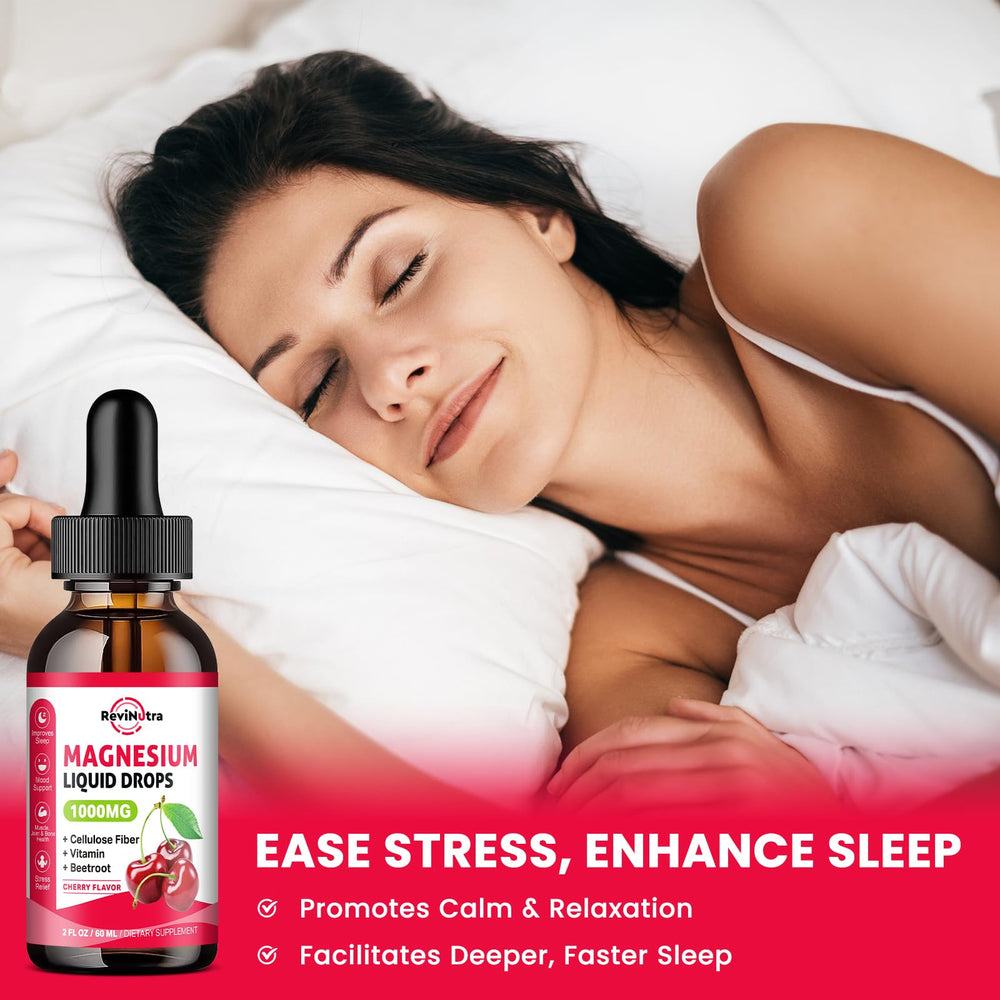 ReviNutra sugar-free cherry flavor magnesium drops for tasty supplementation.
