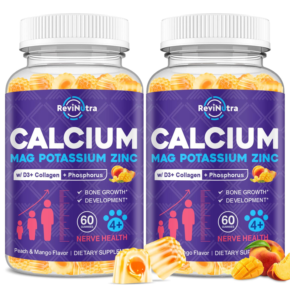 ReviNutra calcium magnesium potassium gummies bottle offers a tasty bone-support supplement.