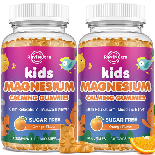 ReviNutra Calm Magnesium Gummies for Kids two-pack bottle front promotes daily balance