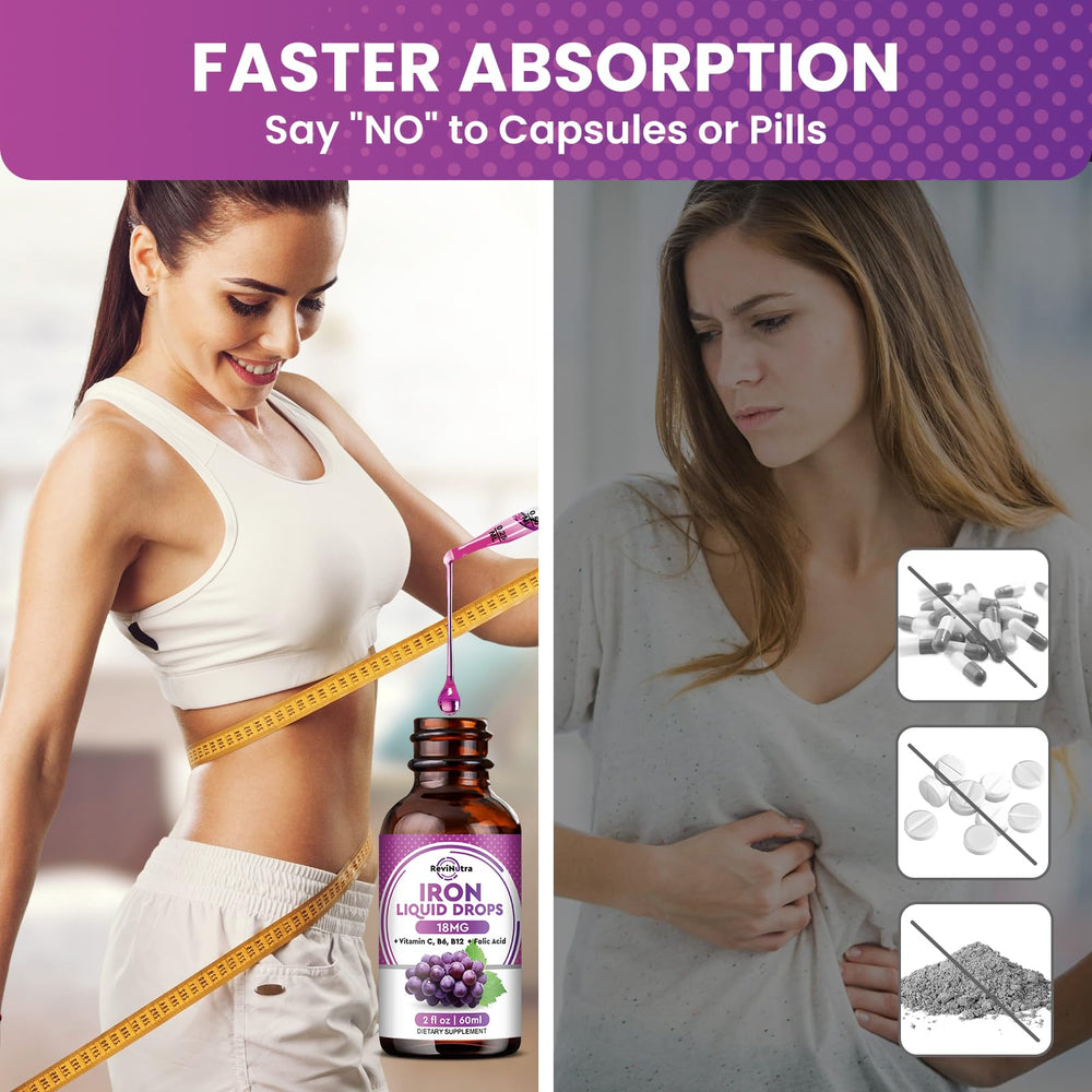 ReviNutra grape-flavored iron drops visually appealing and tasty.