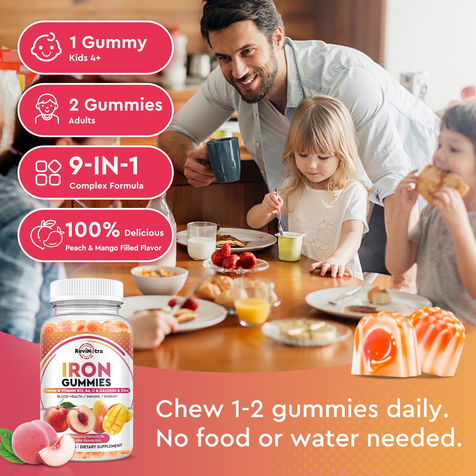 Family health routine with daily iron gummies for energy and focus.