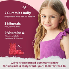 ReviNutra kids gummies strawberry flavor close-up highlights tasty nutrition