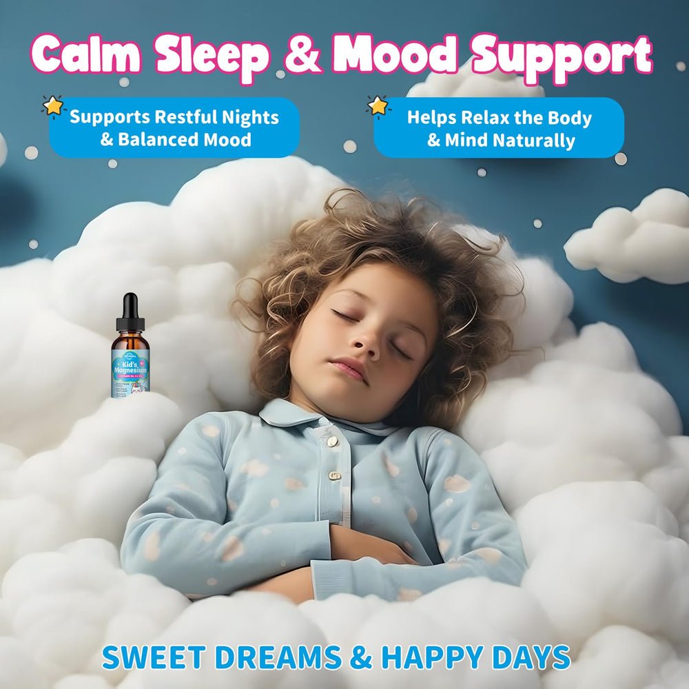 Dropper pouring magnesium drops for easy dosing by parents.