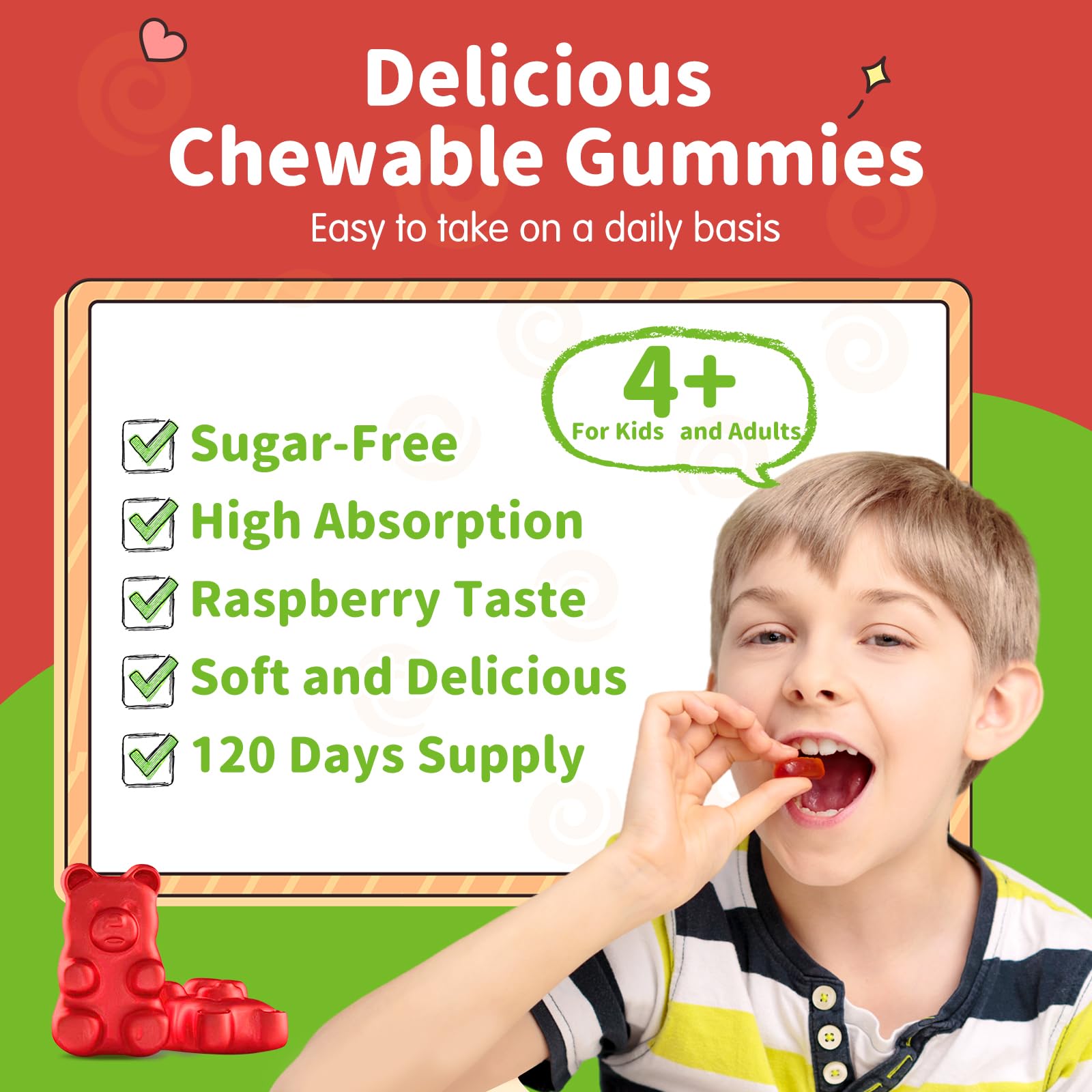 ReviNutra Kids Magnesium Gummies closeup shows soft raspberry chews.