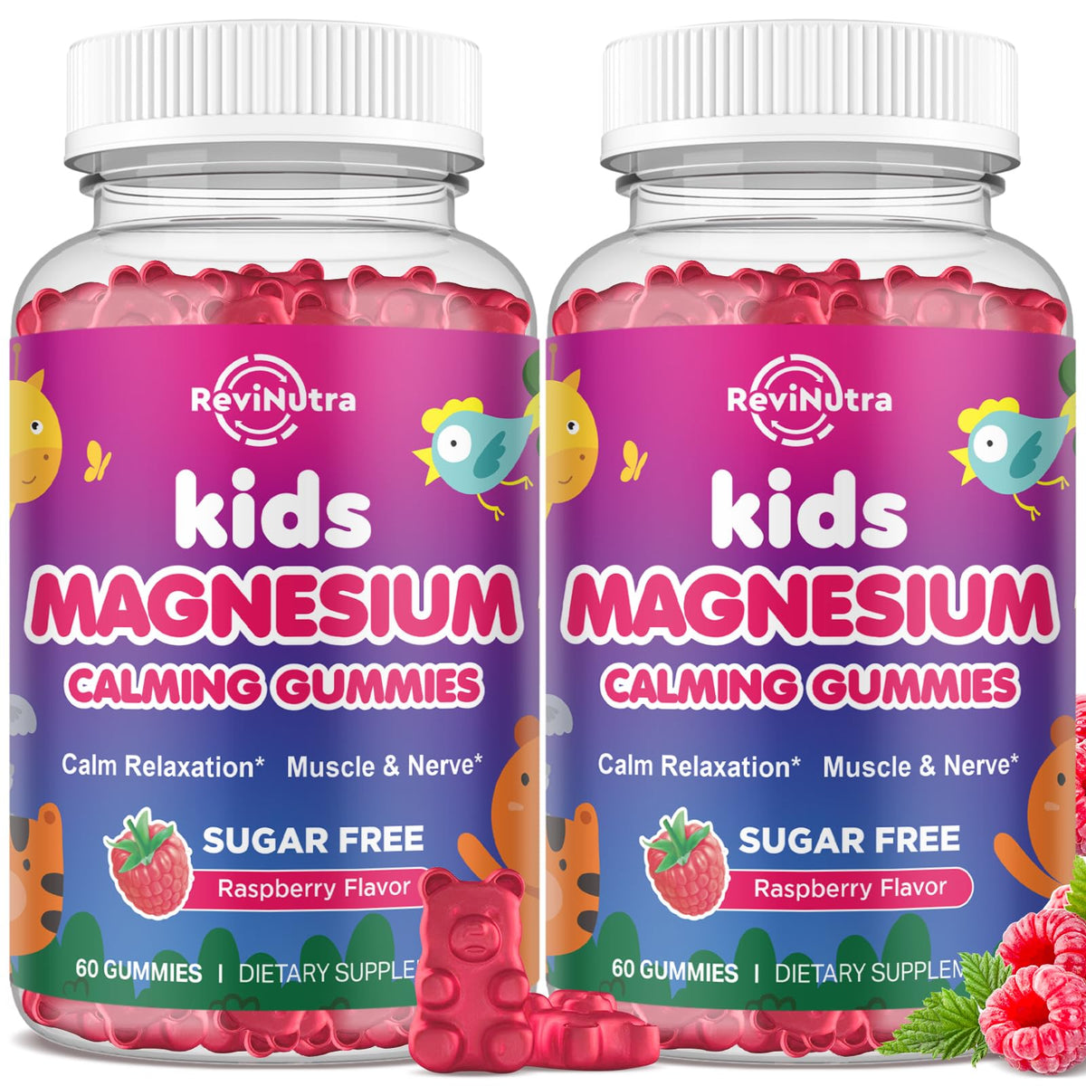ReviNutra Kids Magnesium Gummies front bottle for sleep and calm support.