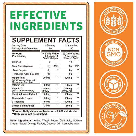 ReviNutra kids magnesium gummies orange bottle ideal for relaxing bedtime routine.
