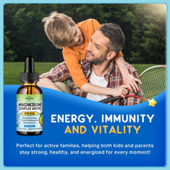 ReviNutra Kids Magnesium Liquid bottle with family use scenario