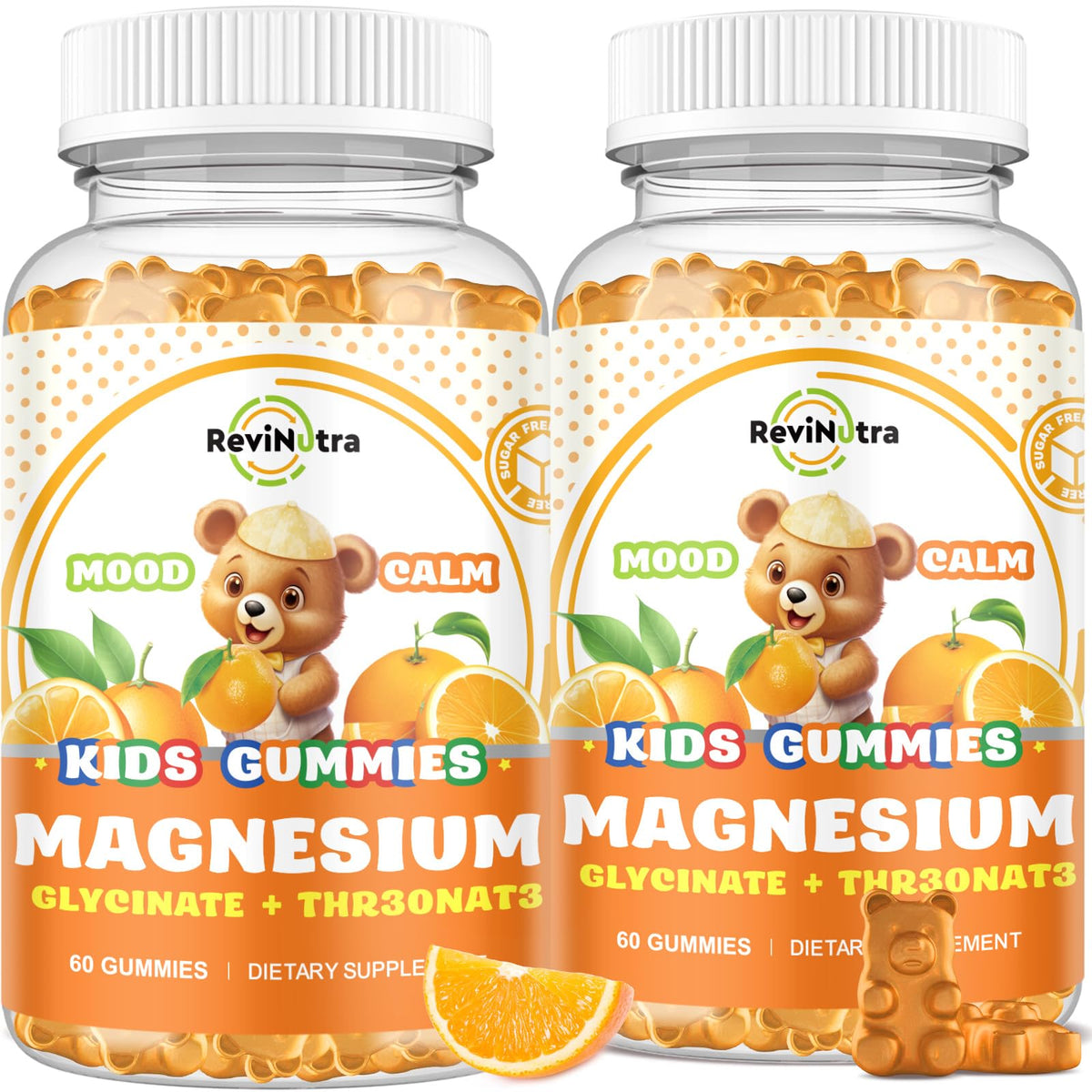 ReviNutra magnesium gummies orange bottle for daily mood and sleep support
