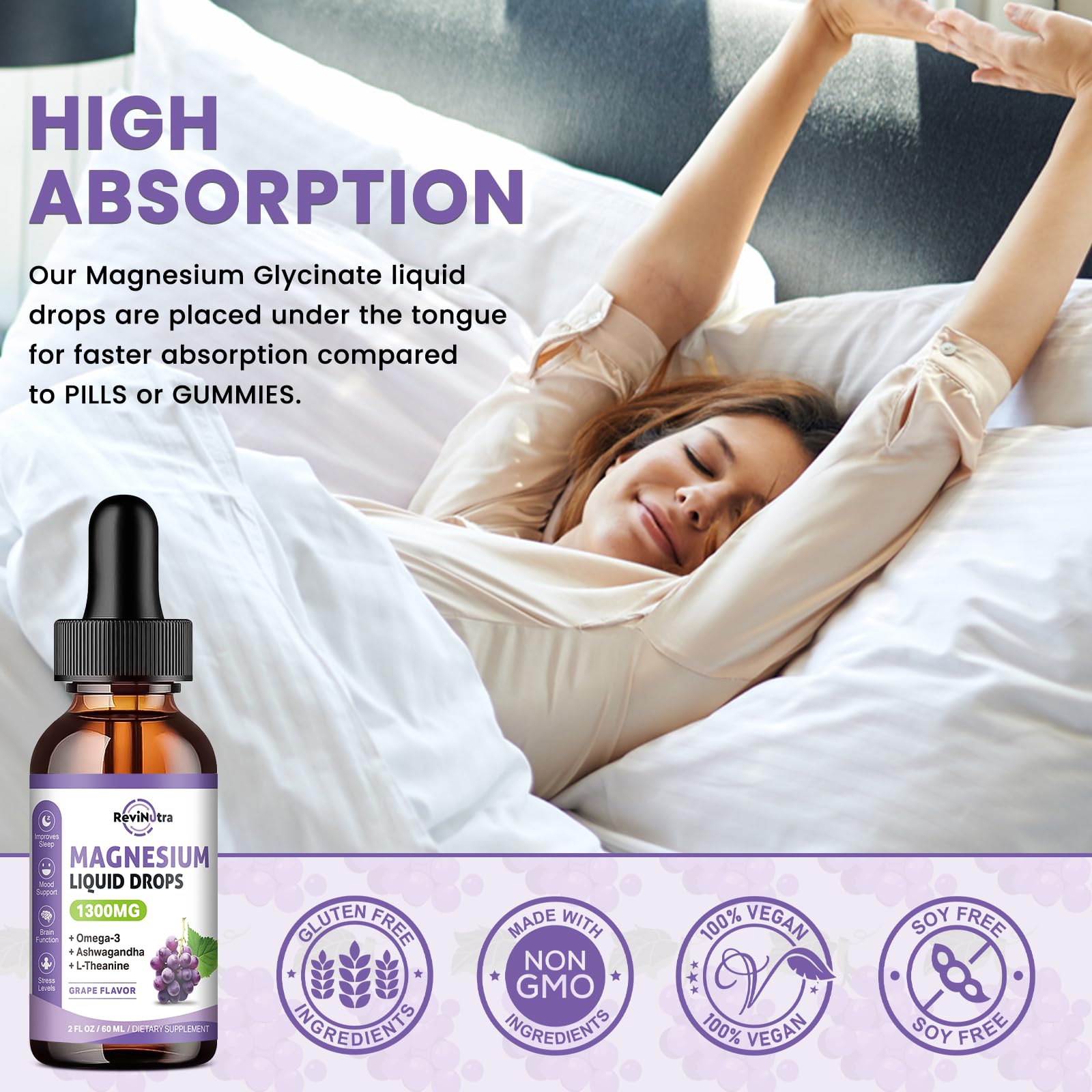 ReviNutra magnesium liquid drops label ingredients highlights magnesium forms and trace minerals.