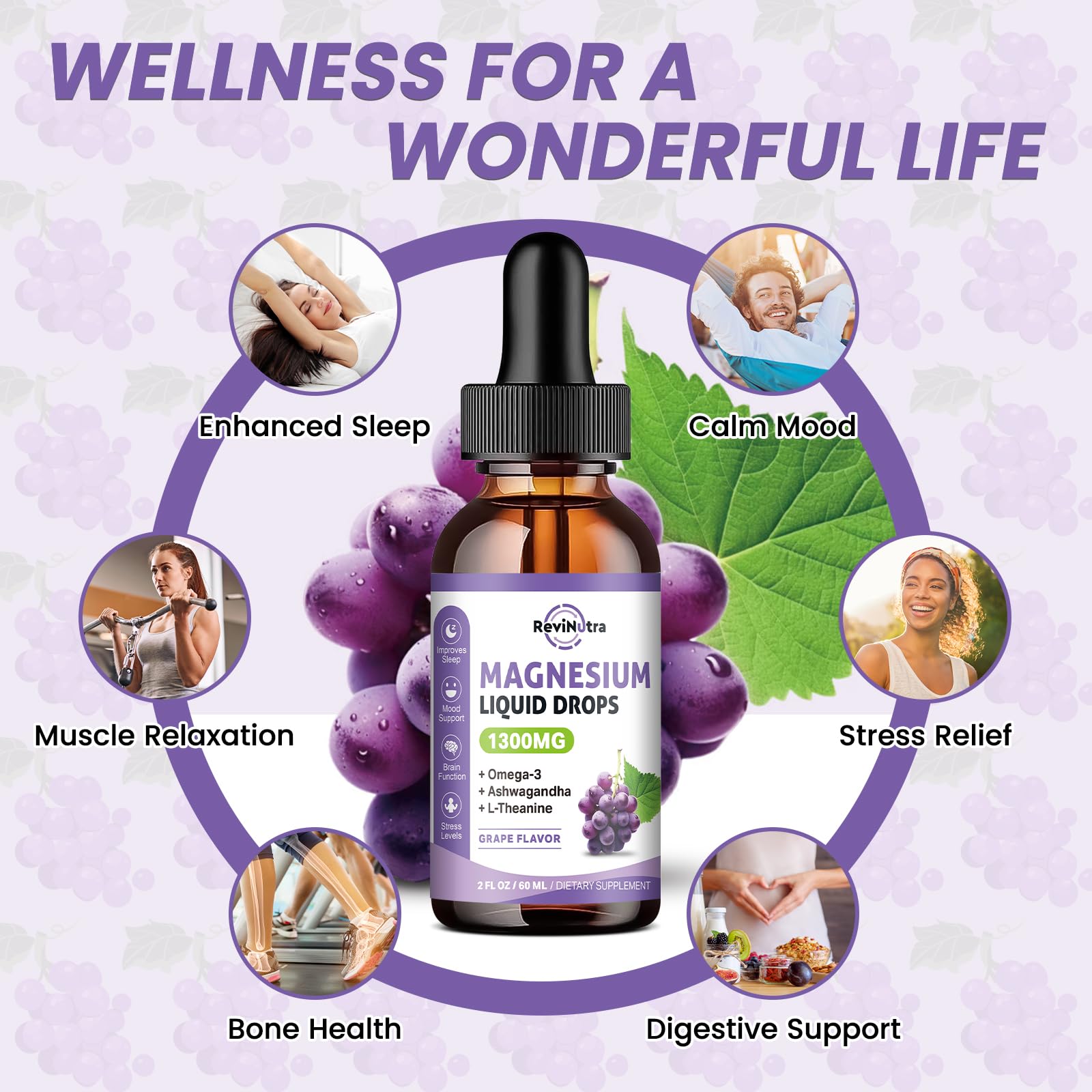 ReviNutra magnesium liquid drops pour demonstrates convenient dosing and quick absorption.