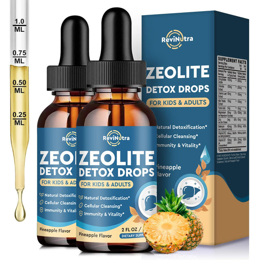 ReviNutra Zeolite Detox bottle with pineapple flavor for daily detox support