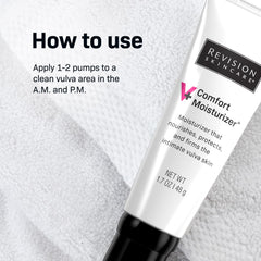 Revision Skincare V+ Comfort Moisturizer bottle close-up; easy-application cream.