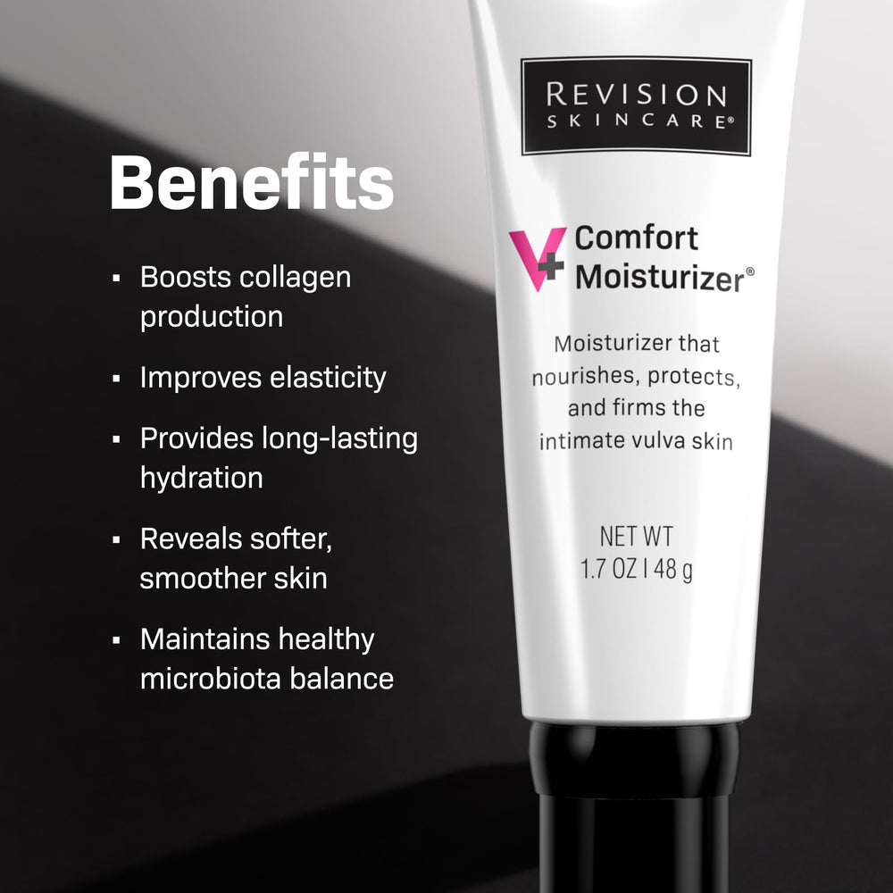 Revision Skincare V+ Comfort Moisturizer texture close-up showing creamy hydration.