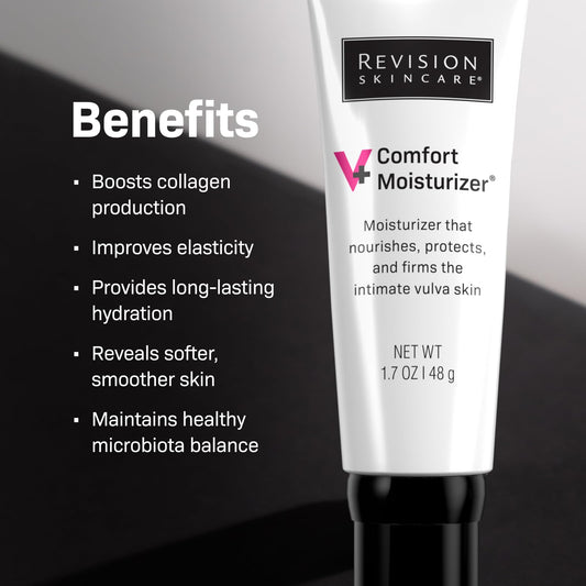 Revision Skincare V+ Comfort Moisturizer texture close-up showing creamy hydration.