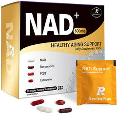 RevitaPlus NAD+ daily pack front view highlighting convenient daily energy support