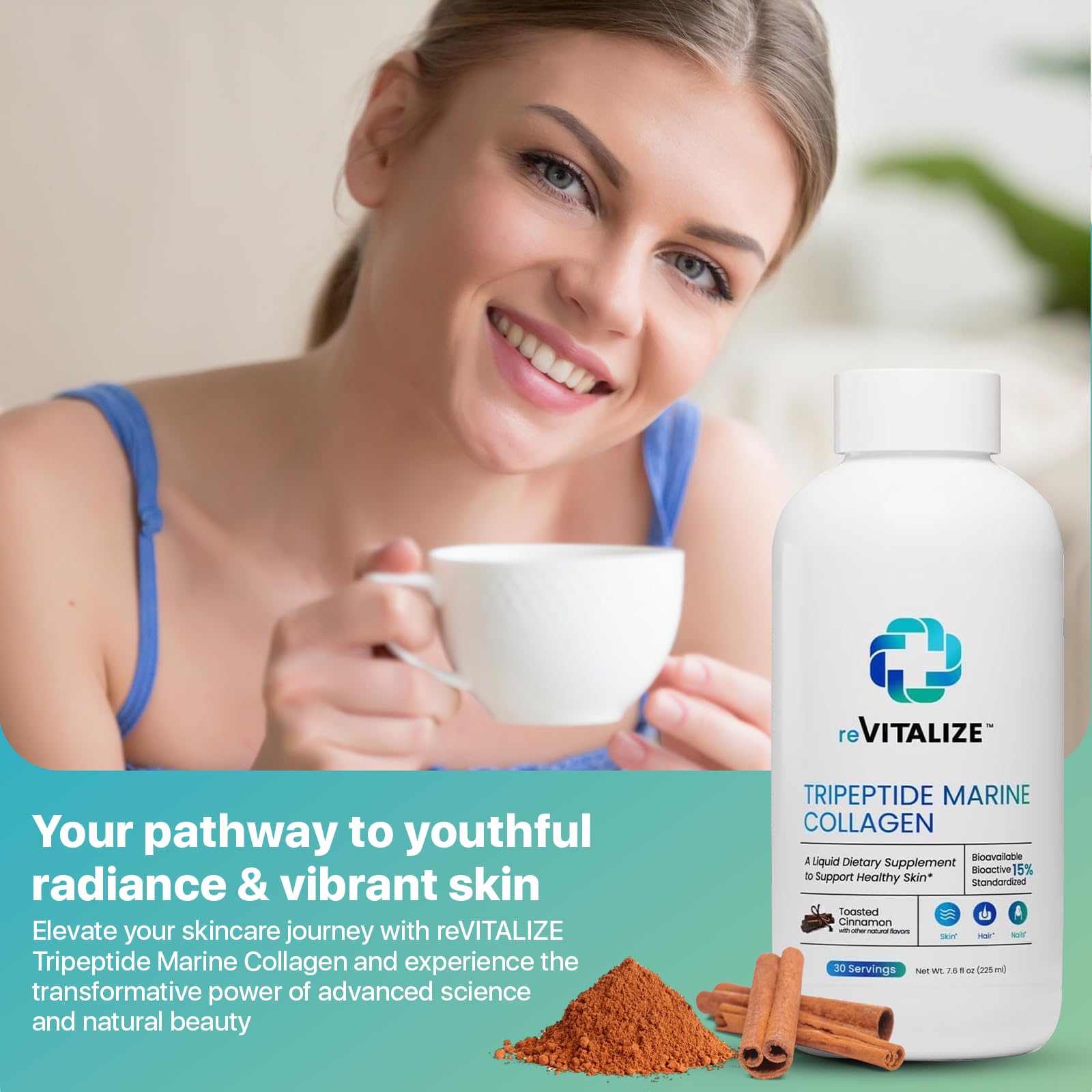 30-day supply packaging of REVITALIZE liquid collagen