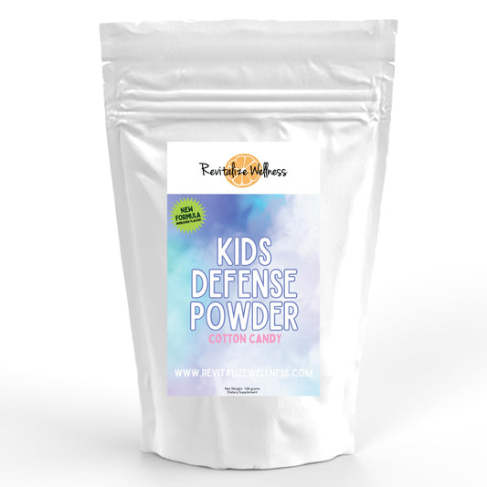 Revitalize Wellness Kids Defense powder tub with cotton candy flavor ideal for smoothies