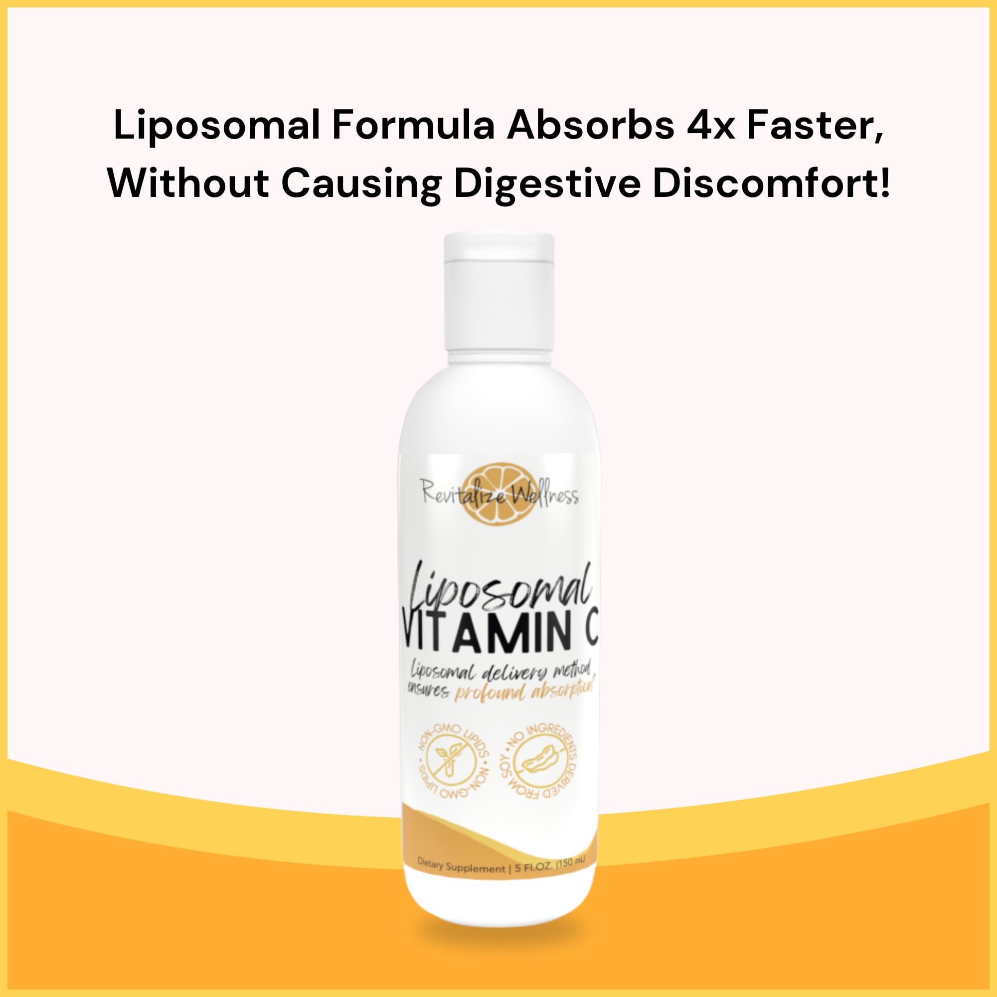 Revitalize Wellness Liposomal Vitamin C liquid closeup shows bright color and inviting aroma