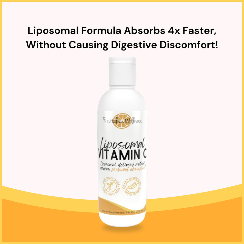 Revitalize Wellness Liposomal Vitamin C liquid closeup shows bright color and inviting aroma