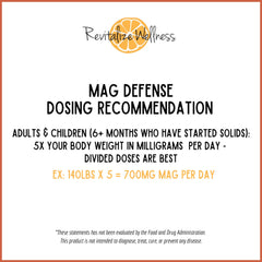 Revitalize Wellness Mag Defense dosing for kids and adults confirms weight-based guidance