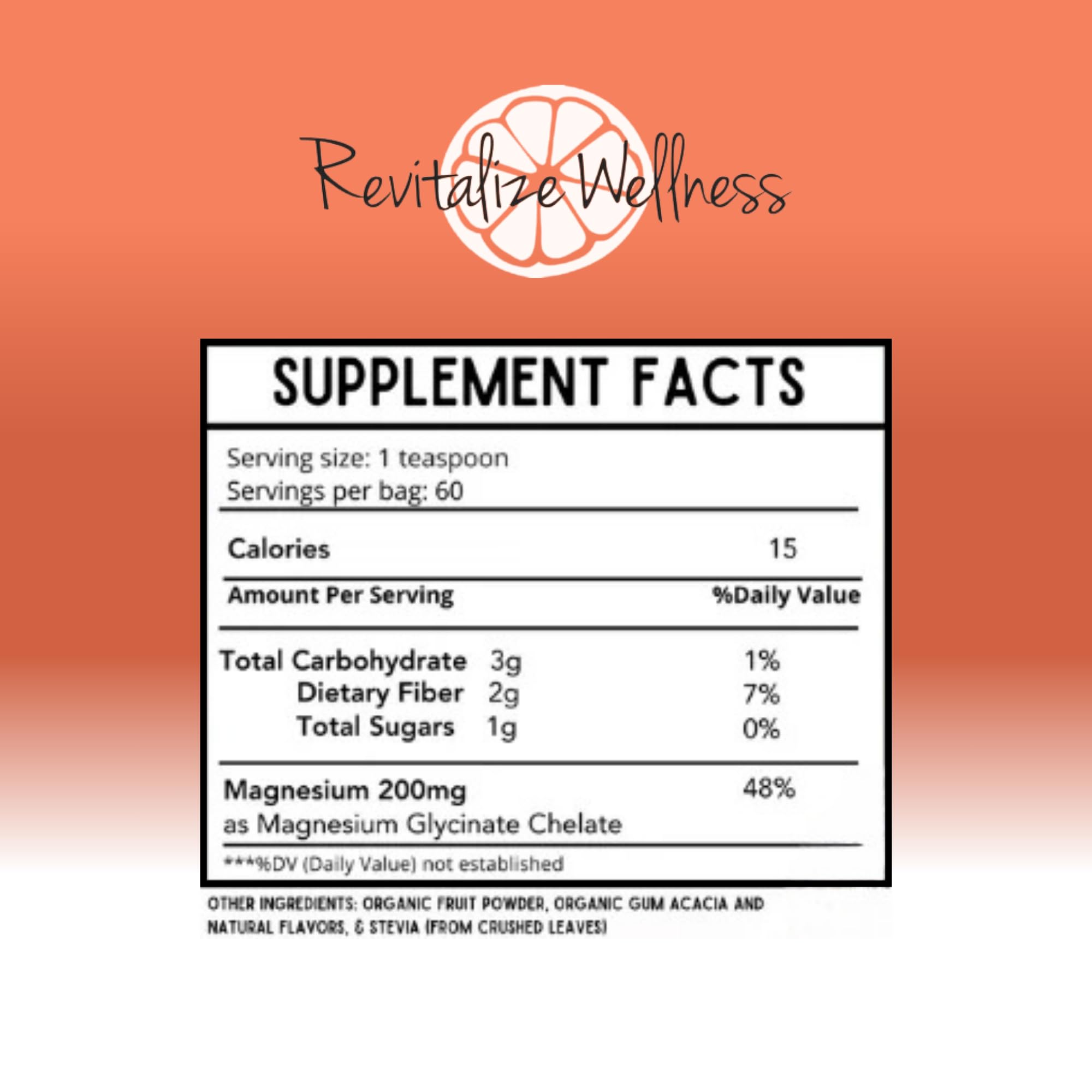 Revitalize Wellness Mag Defense label closeup highlights corn-free and GMO-free ingredients