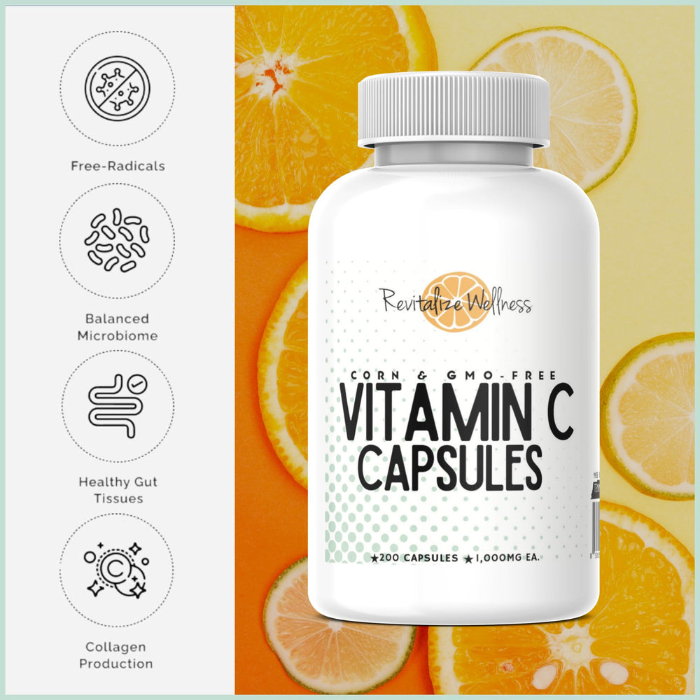 Revitalize Wellness Vitamin C ingredients; ascorbic acid in pure capsule form