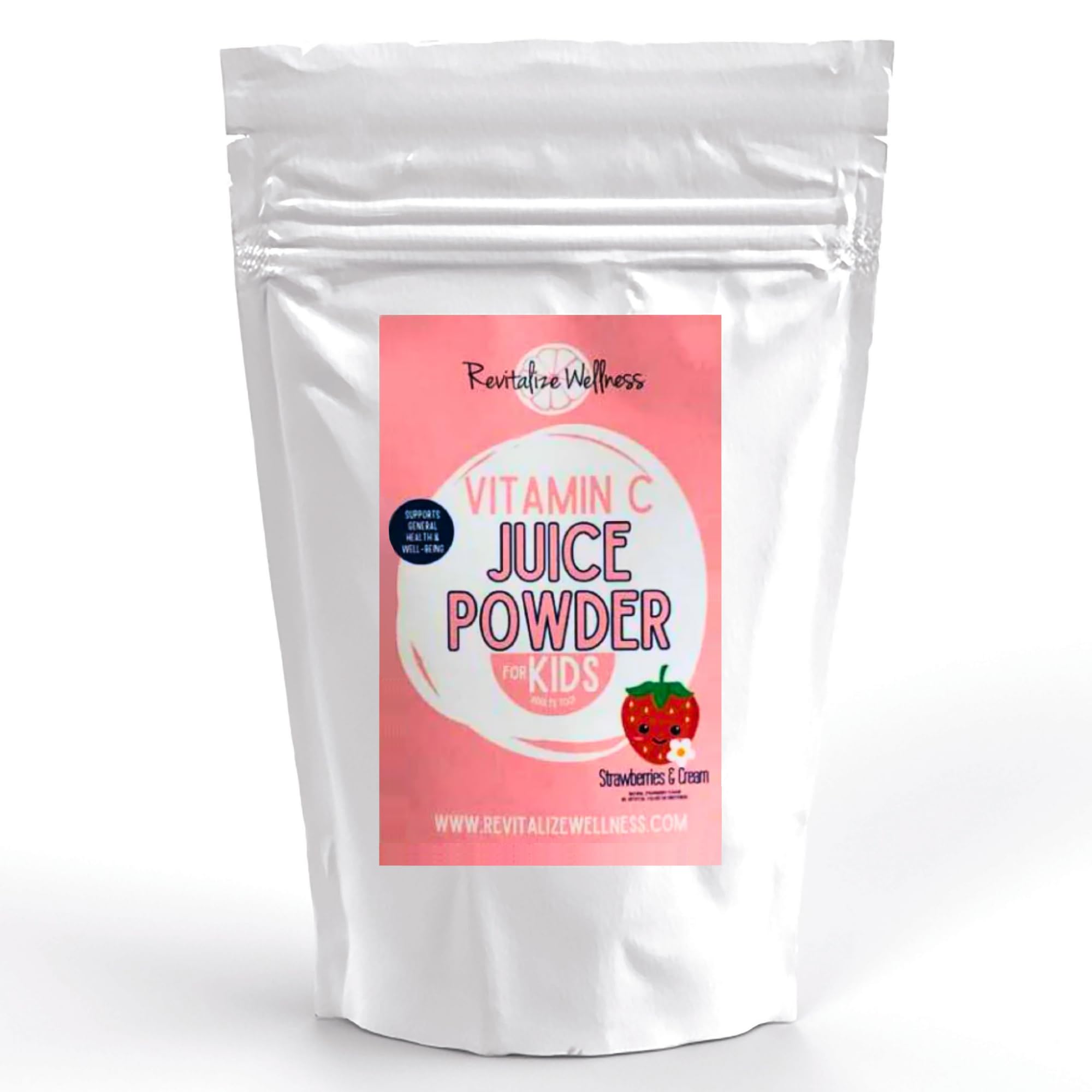Revitalize Wellness Vitamin C powder pour, highlighting easy daily dosing for vitamin C intake