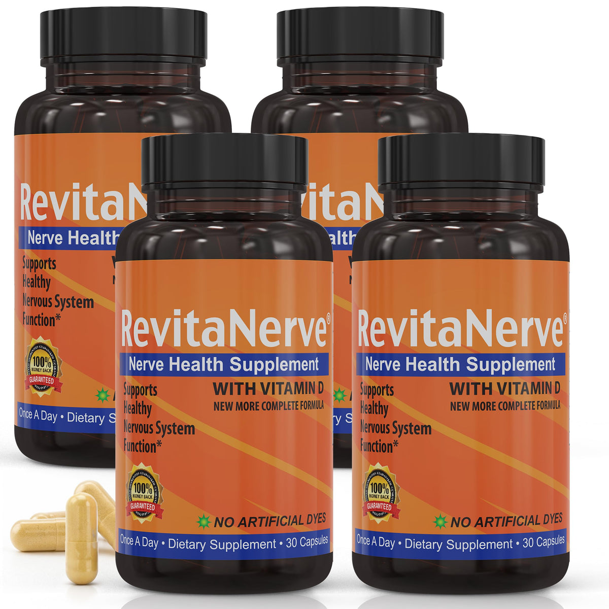 RevitaNerve bottle-front view for daily nerve support and easy routine
