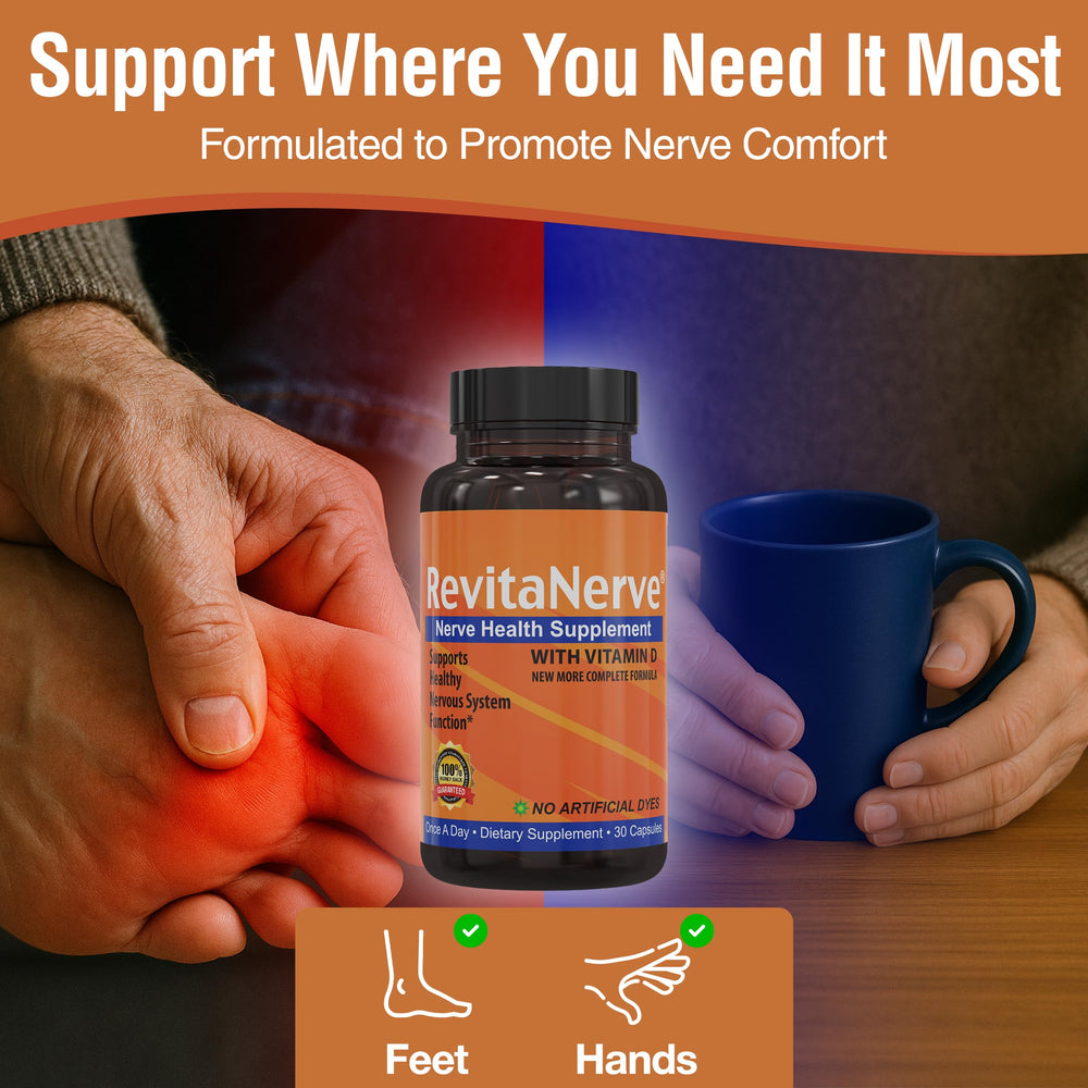 RevitaNerve capsules-in-hand demonstrates one-a-day taking habit