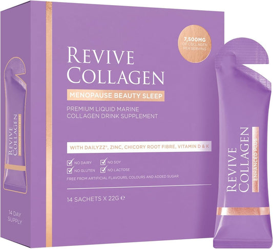 Revive Collagen menopause beauty sleep packaging with 14 sachets for night-time use