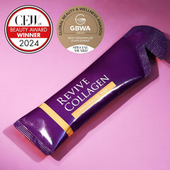 Revive Collagen Menopause Max prepared drink on desk, ready to sip.