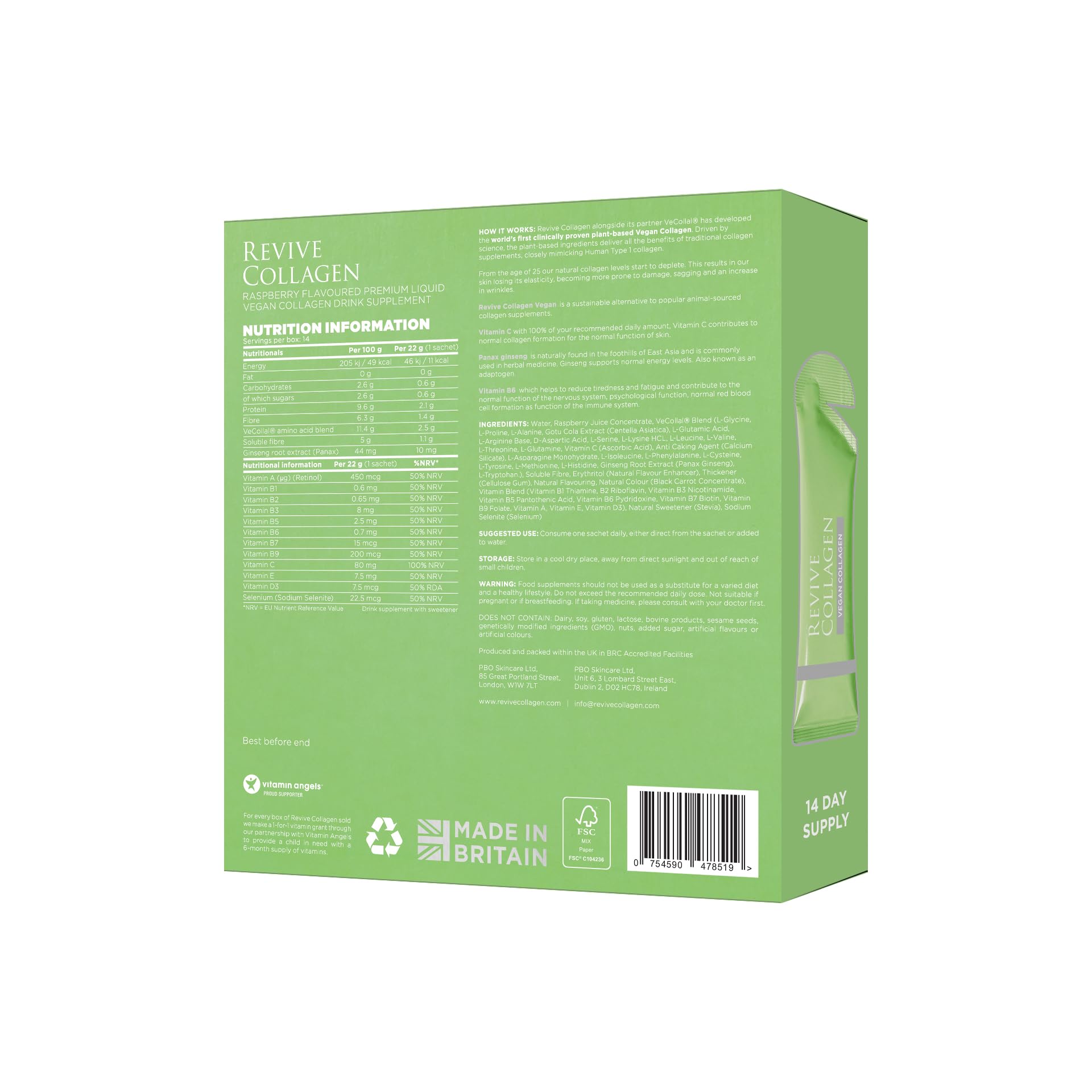 Revive Collagen packaging on shelf communicates vegan wellness choice.