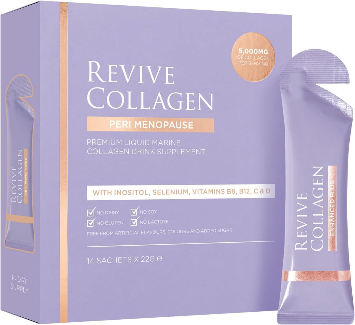 Revive Collagen bottle pouring with passionfruit flavor for skin vitality