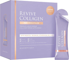Revive Collagen Perimenopause passionfruit sachets ready for easy daily skin hydration.