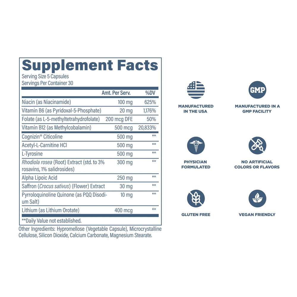 Revive MD Brain Plus bottle showing vegetarian capsules