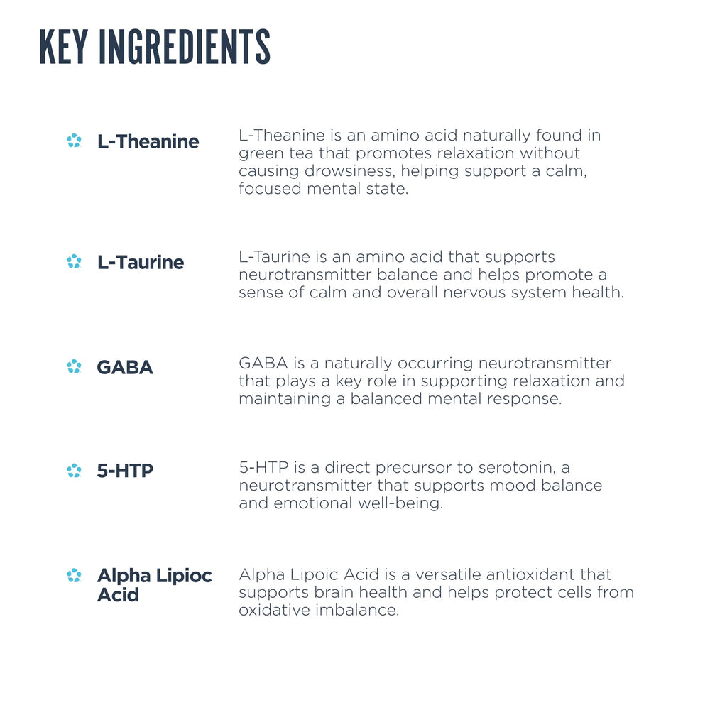 Revive MD Calm label close-up showing ingredients and dosage.